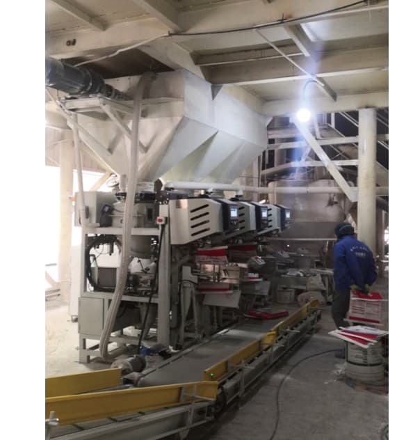 Automated dry mix mortar bagging and packaging line